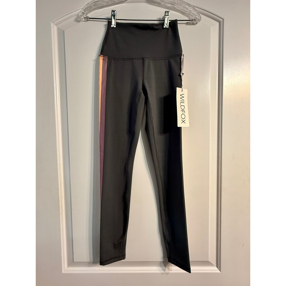 Wildfox Leggings XS Grey Multi Stripe NWT High Waisted Lip Logo Retro Sporty